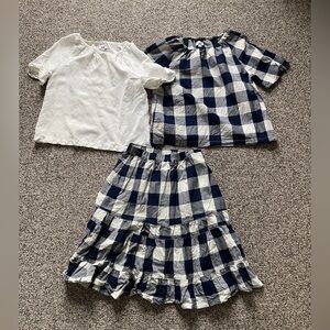 JW Anderson Uniqlo Girls Linen Gingham Ruffled Skirt & Top Shirt Set Lot 9-10